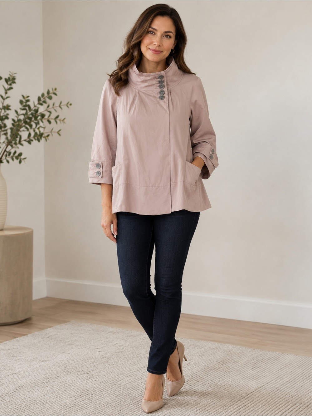Ted Baker London Blush Funnel-Neck Tunic with Button Trim